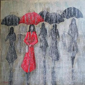Κορίτσια στην βροχή - Ακρυλικό - 70Χ 100 